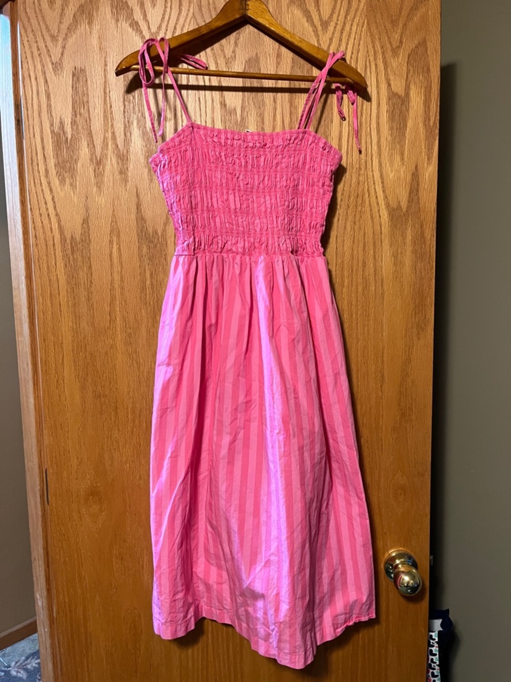 a new day Pink Striped Smocked Sundress with Tie Straps